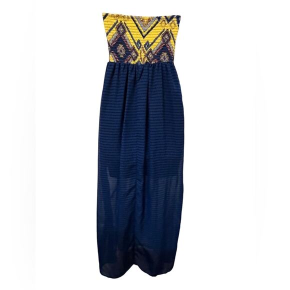 XHILARATION Aztec Print Blue and Yellow Maxi Dress Women's SZ Small - Picture 3 of 7